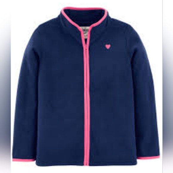 OshKosh B'gosh Other - OshKosh B’gosh Navy Fleece Jacket Girls Size 10 Pink Heart Accent Cozy Layer
